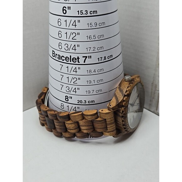 TJW Zebrawood Quartz Watch Roman Numeral Wooden Case 45mm New Battery Analog - Picture 7 of 10